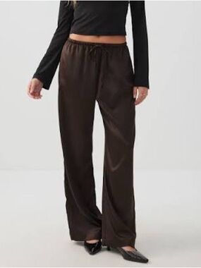 NWT - Ardene Brown Satin Wide-Leg Drawstring Pants